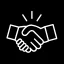 Icône filaire d'une poignée de main blanc sur fond noir